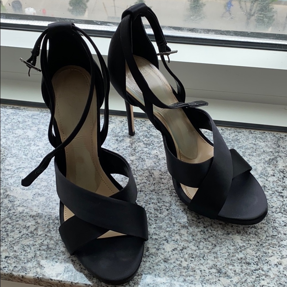 Vince Camuto black satin stiletto heels